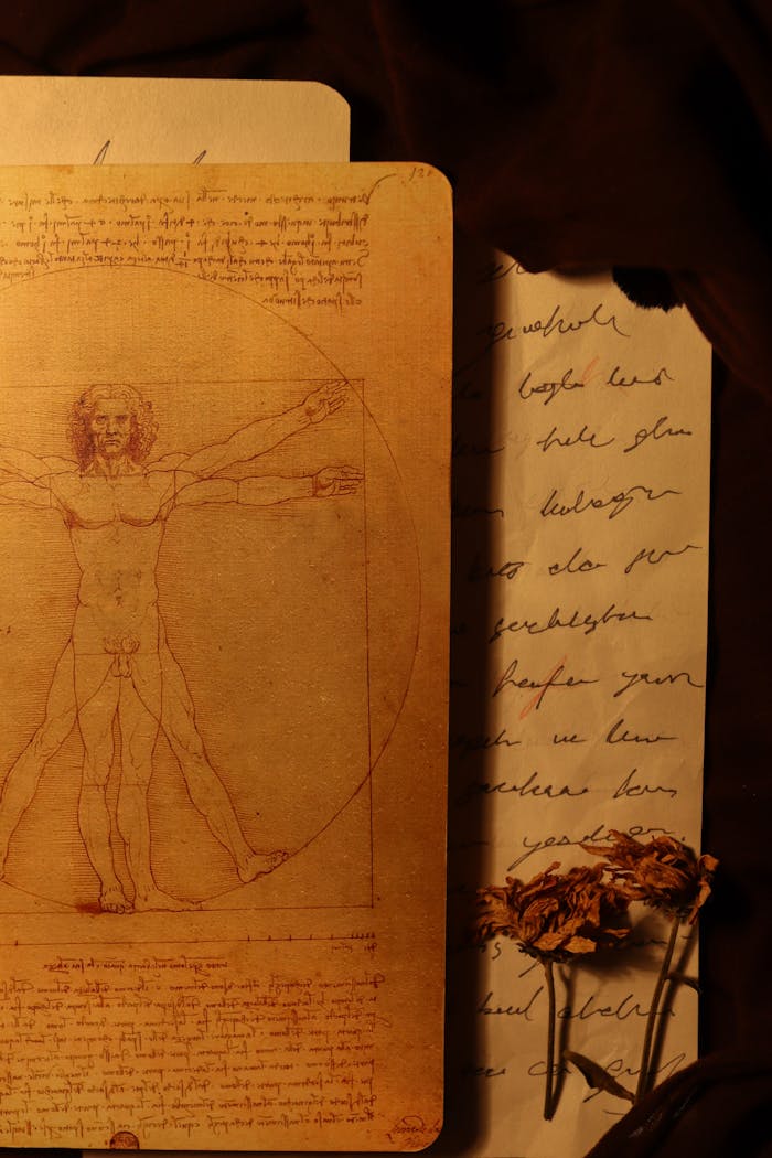 Vitruvian Man Drawing in Close-up Shot